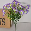 Vibrant purple and white artificial morning glory bouquet with eucalyptus leaves - 7 Prongs Eucalyptus Morning Glory (7叉尤加利牵牛花) / Pink with Purple Edge
