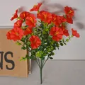 Vibrant red artificial morning glory bouquet with green eucalyptus leaves - 7 Prongs Eucalyptus Morning Glory (7叉尤加利牵牛花) / Red