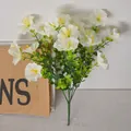 White artificial petunia morning glory bouquet with eucalyptus leaves for decor - 7 Prongs Eucalyptus Morning Glory (7叉尤加利牵牛花) / White