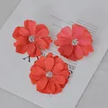 Set of three coral red artificial daisy heads for DIY handmade vintage hair accessories - Red