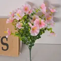 Artificial pink morning glory bouquet with green eucalyptus leaves for indoor home decor - 7 Prongs Eucalyptus Morning Glory (7叉尤加利牵牛花) / Pink