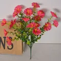 Artificial pink morning glory bouquet with eucalyptus leaves for indoor and outdoor decor - 7 Prongs Eucalyptus Morning Glory (7叉尤加利牵牛花) / Rose Red