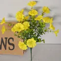 Vibrant yellow artificial morning glory bouquet with eucalyptus leaves for home decor - 7 Prongs Eucalyptus Morning Glory (7叉尤加利牵牛花) / Yellow