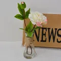 Elegante künstliche weiße Pfingstrose in Glasvase mit Kunstwasser und Kordelschleife - Pfingstrose Kunstwasser Topfpflanze / Rosa Weiß