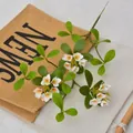Handcrafted artificial white spring flower branch with green leaves for home decor - Short Branch Style / White
