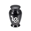 Black aluminum keepsake memorial urn for pets with white snake pattern design - 70x45mm / Black