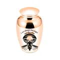 Elegant rose gold aluminum urn for ashes with motorcycle angel engraving 65x45mm - 65x45mm / Rose Gold