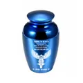 Blue cremation urn with motorcycle design for memorial ashes - Motorcycle Memorial Style (10223) / Blue Jar 65x45mm