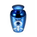 Blue aluminum alloy keepsake cremation urn featuring engraved angel biker design - 65x45mm / Blue