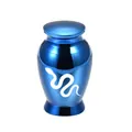 Small blue aluminum alloy urn with white snake pattern for pet or human ashes - 70x45mm / Blue