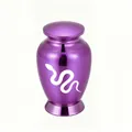 Purple metallic aluminum commemorative ash urn with white snake pattern engraving - 70x45mm / Purple