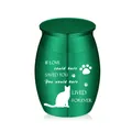 Green metallic pet cremation urn for cats with engraved silhouette and memorial quote - 30x40mm / Green