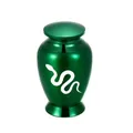 Premium emerald green aluminum 70x45mm memorial cremation urn featuring white snake motif - 70x45mm / Green