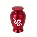 Red aluminum keepsake urn for ashes with white snake pattern, 70x45mm portable size - 70x45mm / Red