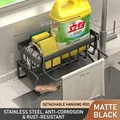 Schwarzer Küchenspülen-Organizer aus Edelstahl mit abnehmbarer Stange und Abtropfschale - Schwarz Mit Stange