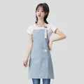 Blue and white striped waterproof kitchen apron with front pocket and adjustable strap - Breathable Cotton Linen Striped / 1 Piece / Cyan Blue