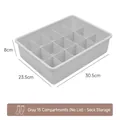 Premium gray 15-grid plastic socks and underwear organizer box without lid, 30.5x23.5x8cm - 15-Grid Socks Box (No Lid) / 15 Grids / Gray