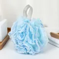 Soft dual-tone blue and white mesh bath loofah sponge for gentle skin exfoliation - Blue