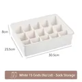 White 15-compartment drawer organizer for socks and underwear without lid storage - 15-Grid Socks Box (No Lid) / 15 Grids / White