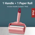Pink lint roller cleaning tool set including one handle and one adhesive paper roll - Lint Roller Set / 10cm-55 Sheets / Pink & Red