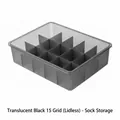Transparent black 15-compartment plastic socks organizer box for drawer, no lid - 15-Grid Socks Box (No Lid) / 15 Grids / Transparent Black