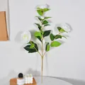 Realistic 4-head white artificial camellia branch for home flower arrangement decor - 4-Head Camellia (61cm) / White