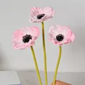 Amapolas artificiales de PU rosa con centros negros y tallos amarillos para decoración del hogar - Rosa