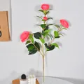 Artificial 4-head pink camellia silk flower stem for elegant home interior decoration - 4-Head Camellia (61cm) / Rose Red