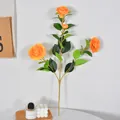 Vibrant 4-head orange artificial Camellia flower stem for home decor and floral DIY - 4-Head Camellia (61cm) / Orange
