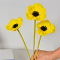Flores de amapola artificiales de PU amarillo con tallos largos para decoración del hogar - Amarillo