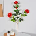 Lifelike artificial red camellia flower spray with four heads for home decoration - 4-Head Camellia (61cm) / Red