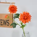 Realistic 3-head orange dahlia artificial flower branch for home and wedding decoration - Orange
