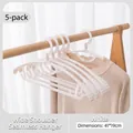Set of 5 white broad shoulder seamless plastic hangers for non-slip clothing storage - Stackable Wide Shoulder Style / 5 Pieces / White