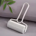 Portable white lint roller for pet hair removal on gray fabric background - With Lid / White