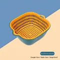 Small double-layer plastic drain basket in yellow and teal for kitchen fruit washing - Small (19x18x8cm) / Blue and Yellow