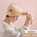 Super absorbent yellow microfiber hair drying cap with cute sloth design, 65x25cm - Yellow Sloth / 65x25cm