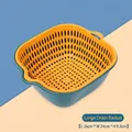 Large double-layer plastic drain basket with colander and bowl set in teal and yellow - Large (26x24x9.3cm) / Blue and Yellow