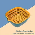 Medium teal and orange double-layer plastic kitchen drain basket for washing vegetables - Medium (22x20.5x8.5cm) / Blue and Yellow