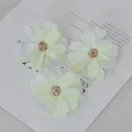 Three small artificial daisy flower heads in pale yellow and purple for DIY handmade crafts - Two-tone Green