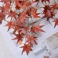 Realistic reddish-brown artificial 3-prong maple leaves for autumn indoor home decor - Black Red