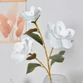 Rama de magnolia artificial blanca de 3 cabezas para decoración floral elegante del hogar - Magnolia de 3 cabezas - Blanco