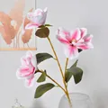 Rama de magnolia rosa artificial realista con tres cabezas para decoración floral hogar - Magnolia de 3 cabezas - Rosa