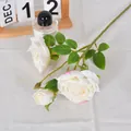 Elegante künstliche französische Rose mit rosa gebrannten Rändern für Vintage-Dekor - 3-Kopf Rose / Weiß