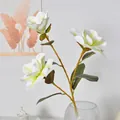 Rama de magnolia blanca artificial de 3 cabezas para decoración elegante del hogar. - Magnolia de 3 cabezas - Blanco Verde