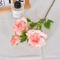 Elegante französische künstliche Rose mit gebrannten Kanten für Vintage-Tischdeko - 3-Kopf Rose / Rosa