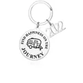 Stainless steel engraved round keychain with 2022 charm and caravan travel pattern design - RV Journey (2022) / Silver