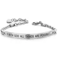 Silver chain bracelet featuring a curved engraved plate with 'With God All Things Are Possible' - Silver