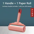 Pink lint roller set with one handle and one 60-sheet sticky refill roll - Lint Roller Set / 16cm-55 Sheets / Pink & Red
