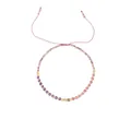 Detailed macro view of Morse code beaded bracelet with pink and purple natural stones. - Purple and Pink Mix (B2311-GO-A)