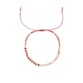 Close-up detail view of Morse code beaded bracelet with adjustable red cord and natural stones - Red and Pink Mix (B2311-GO-B)